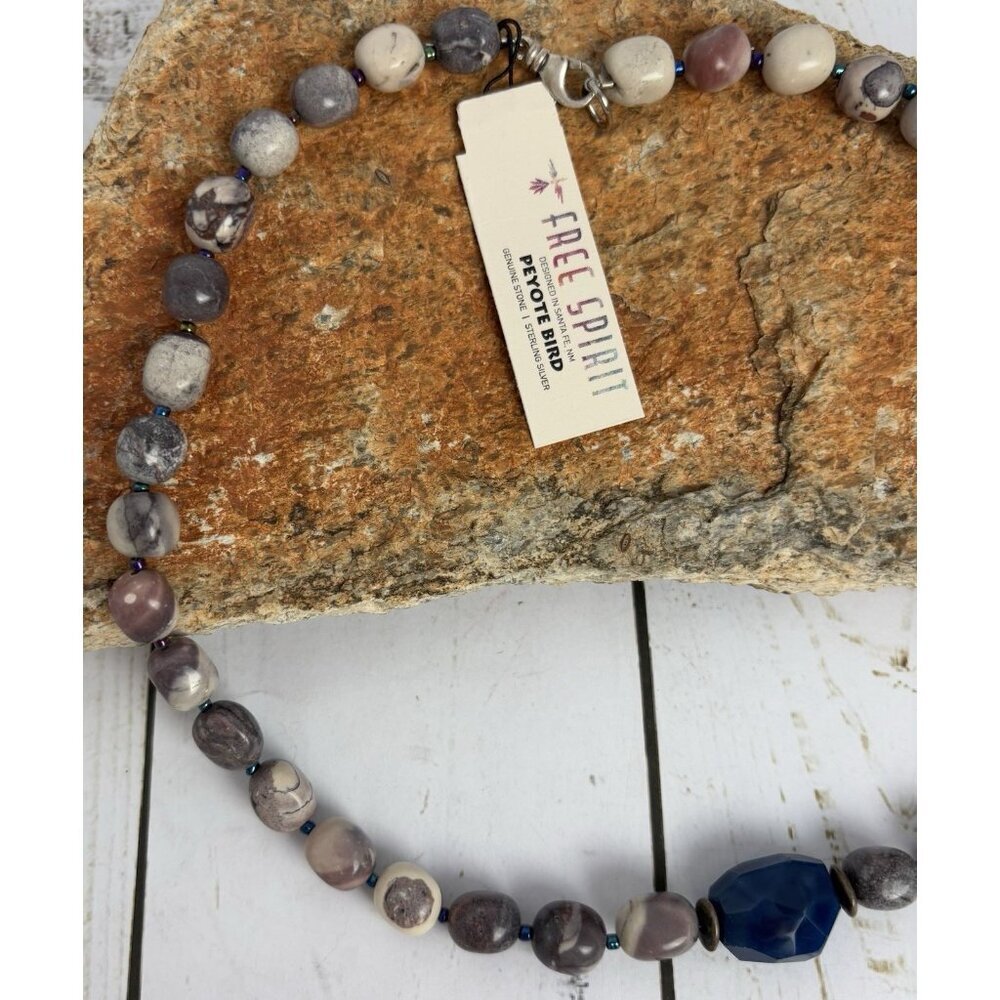 Peyote Bird Lapis Jasper Sterling Silver‎ Beaded Necklace 17.5” Leather J031 - Picture 3 of 5